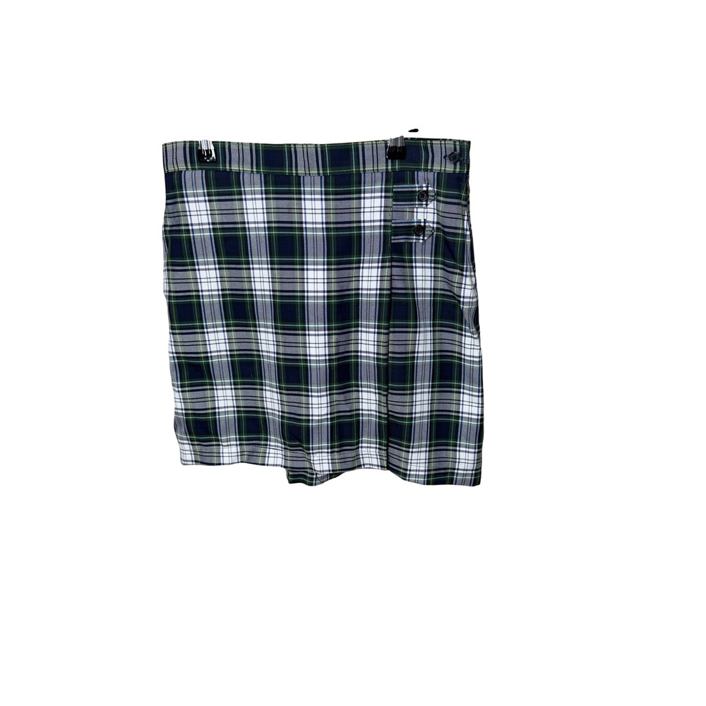 Lands‎ End Green Navy Blue Plaid Skirt Size 3 Preppy Tartan Wrap